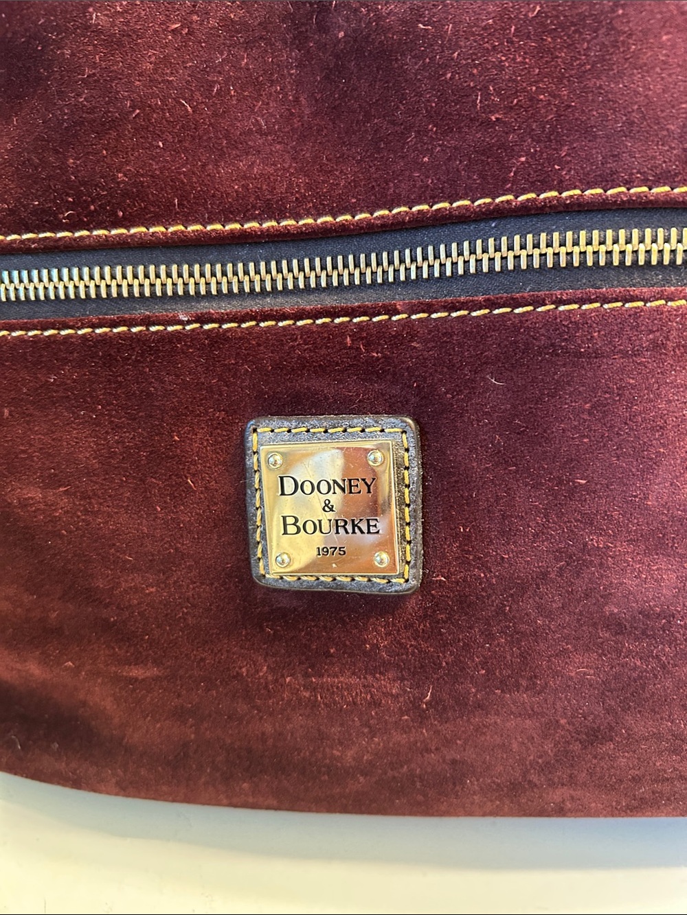 Dooney & Bourke Burgundy Suede Shoulder Bag with Dark Brown Trim - Picture 2 of 12